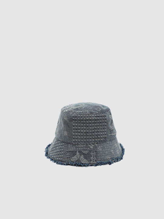 Raw Hem Printed Denim Bucket Hats