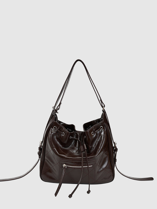 Drawstring Faux Leather Crossbody Shoulder Bags
