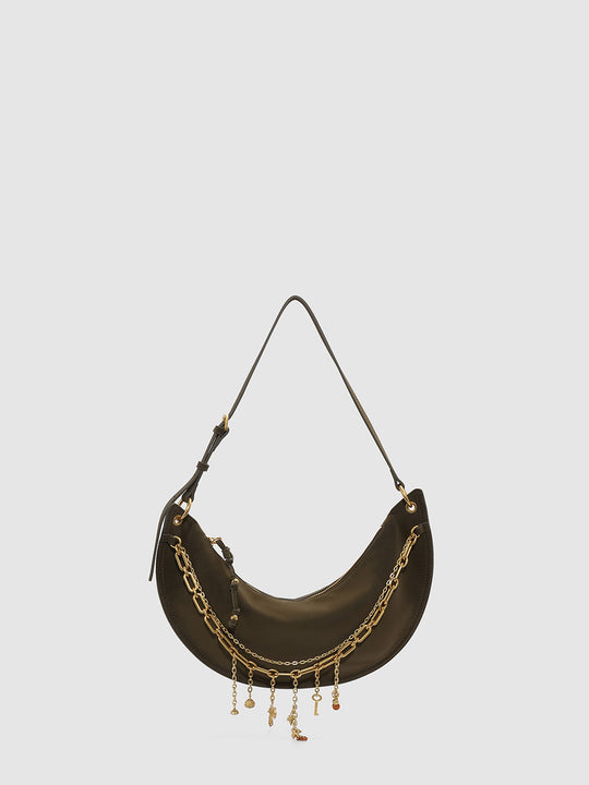 Chain Detail Faux Leather Crescent Shoulder Bags