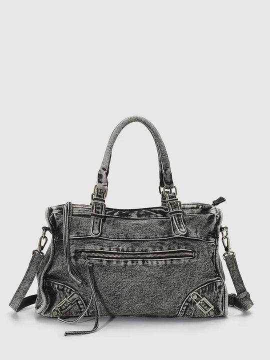 Distressed Denim With Metal Hardware Shoulder Bags