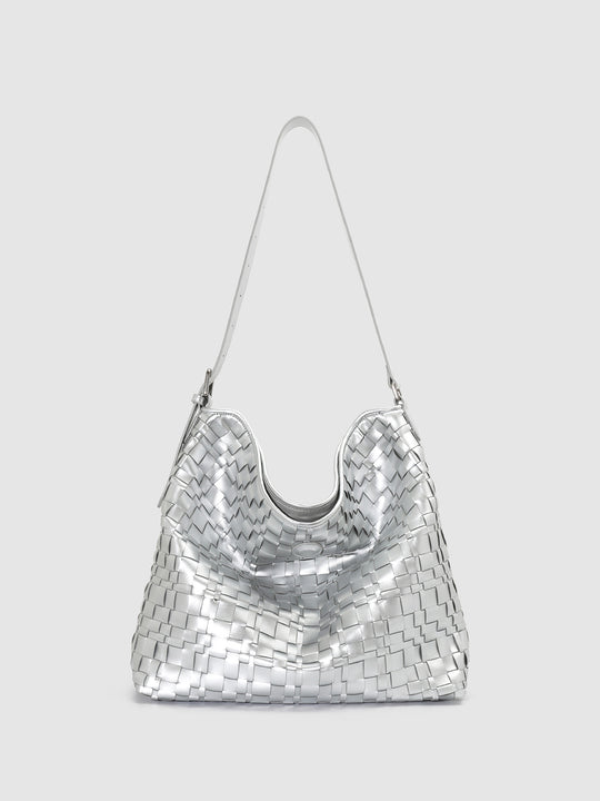 Faux Leather Woven Shoulder Bags
