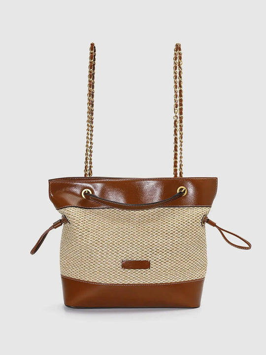 Faux Leather Trim Chain Straps Everyday Carryall Satchel Bags