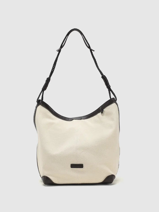 Canvas And Faux Leather Braided Strap Shoulder Bag