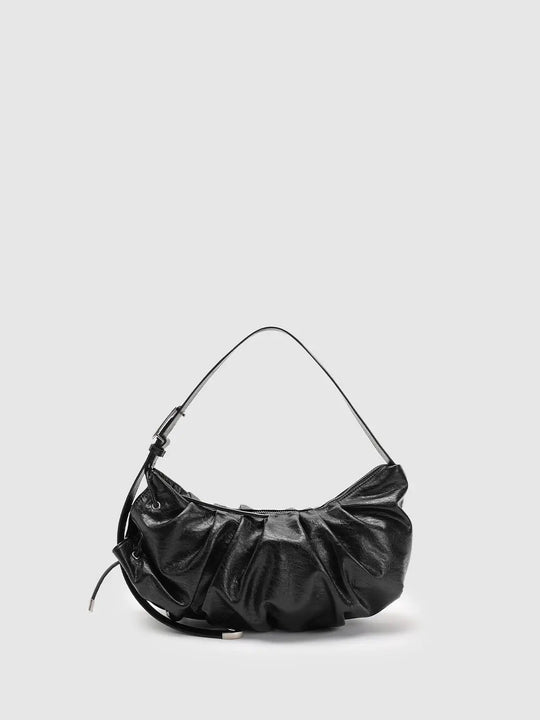 Faux Leather Ruched Crescent Shoulder Bags