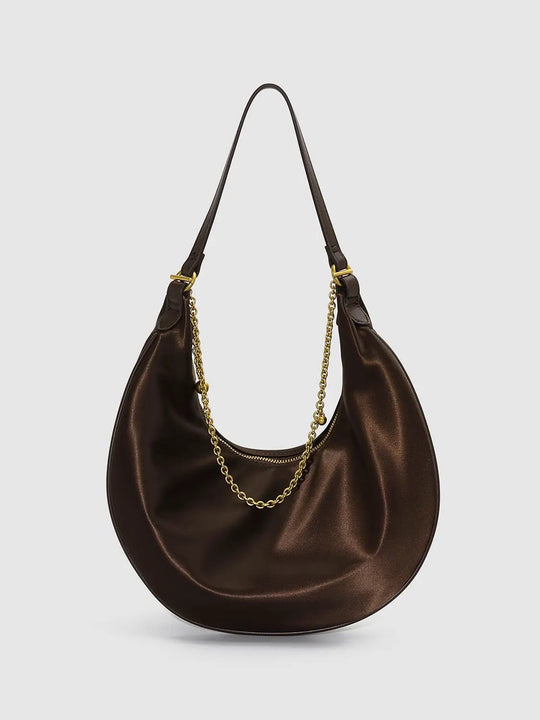 Chain Detail Crescent Stretch Fabric Shoulder Bags