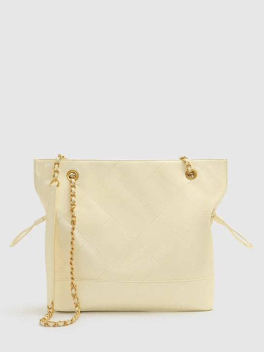 Artificial Leather Quilted Chain Detail Shoulder Bags