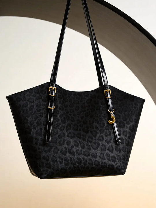 Leopard Print Pu Leather Bag Charm Detailing Shoulder Bag