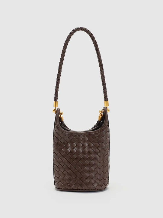 Artificial Leather Braided Strap With Gold-Tone Hardware And Basketweave Texture Shoulder Bags