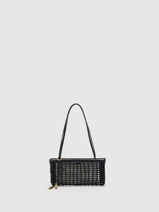 Artificial Leather Grid Weave With Open Square Mesh Detailing And Textured Surface Shoulder Bag