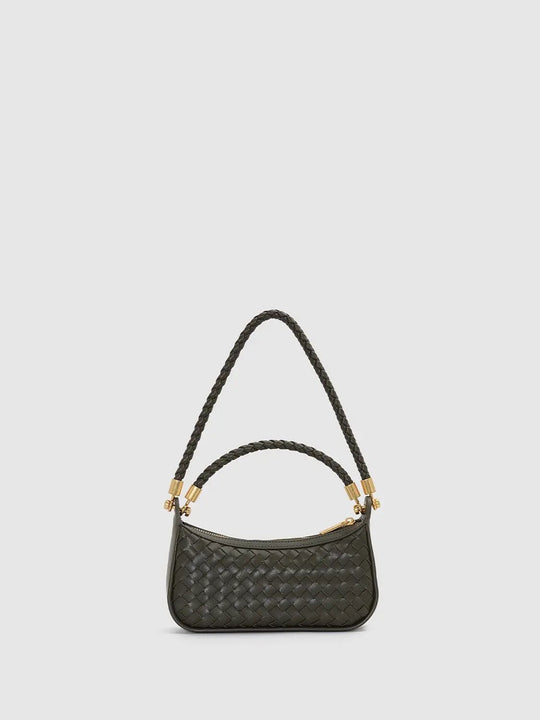 Braided Handle Basketweave Textured Shoulder Bag