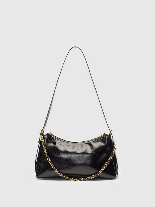 Sac à bandoulière noir en similicuir avec chaîne dorée