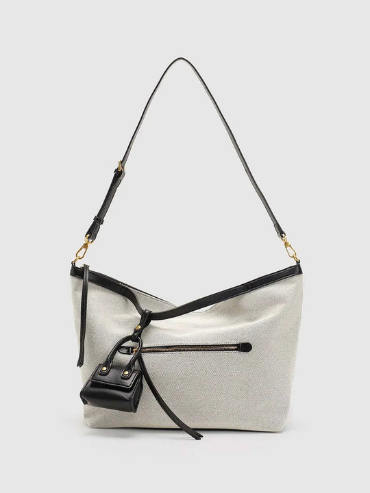 Textile Textured Weave Zippered Front Pocket Shoulder Bag
