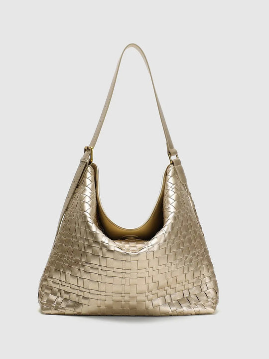 Metallic Woven Faux Leather Hobo Shoulder Bags