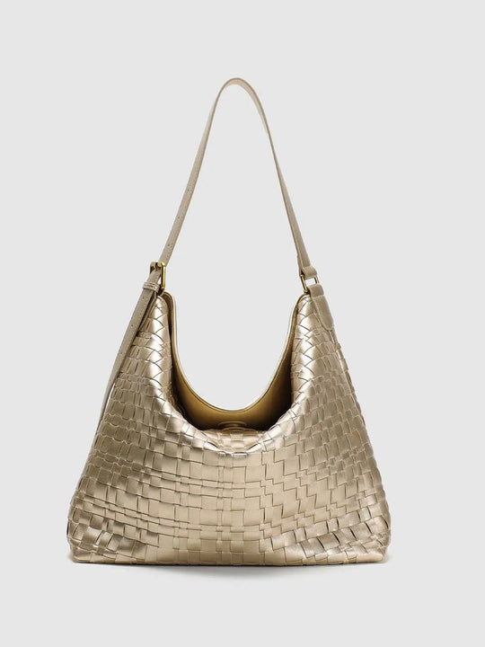 Metallic Woven Faux Leather Hobo Shoulder Bags