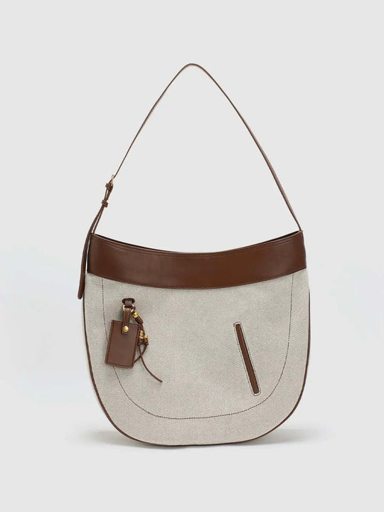 Canvas Textured Shell With Leather Trim And Subtle Weave Texture And Hardware Detailing Shoulder Bags