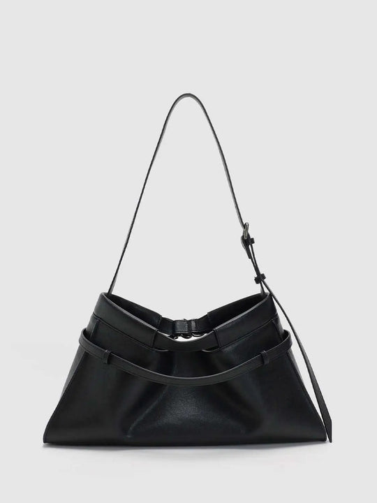 Layered Strap Detail Overlapping Panels Shoulder Bag