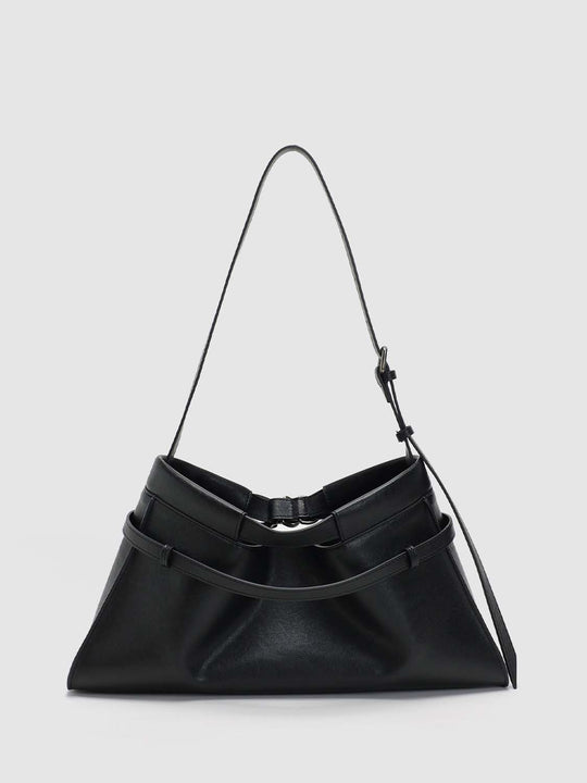 Layered Strap Detail Overlapping Panels Shoulder Bag