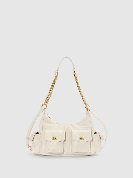 Quilted Flap Pocket Gold Chain Crossbody Bag