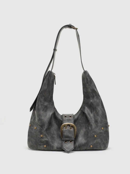 Crescent Shaped Buckle-front Shoulder Bag