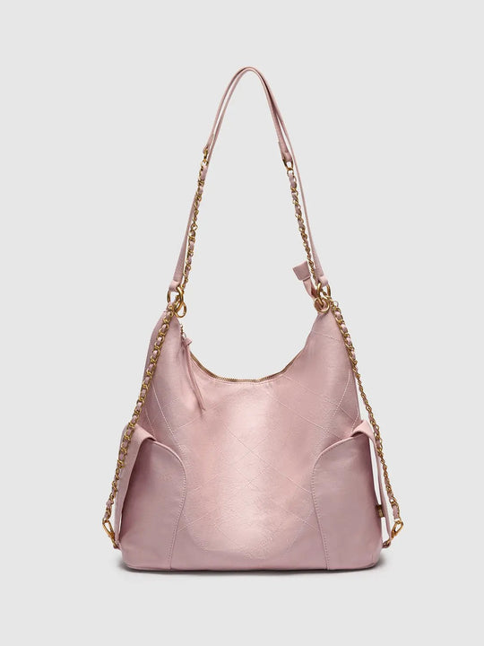 Pale Quilted Hobo Bag With Chain Strap