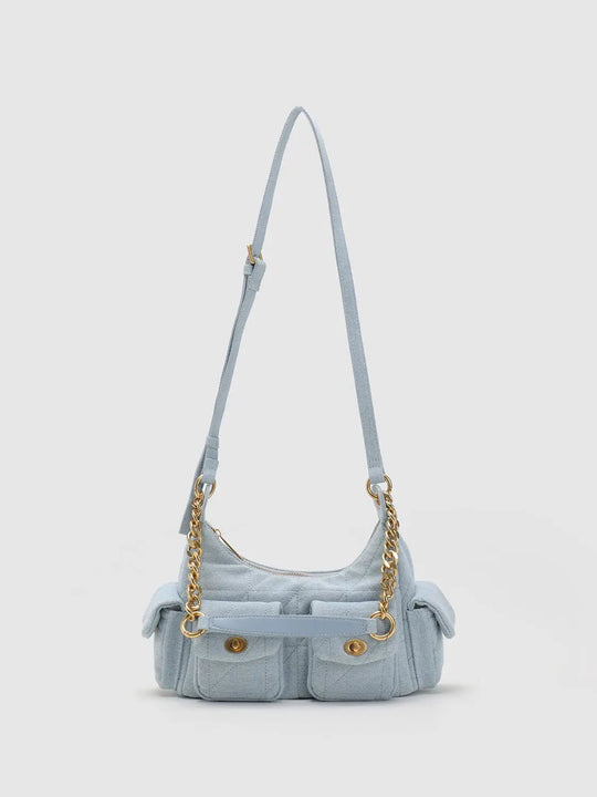 Quilted Chain Detail Front Pocket Crossbody Bag