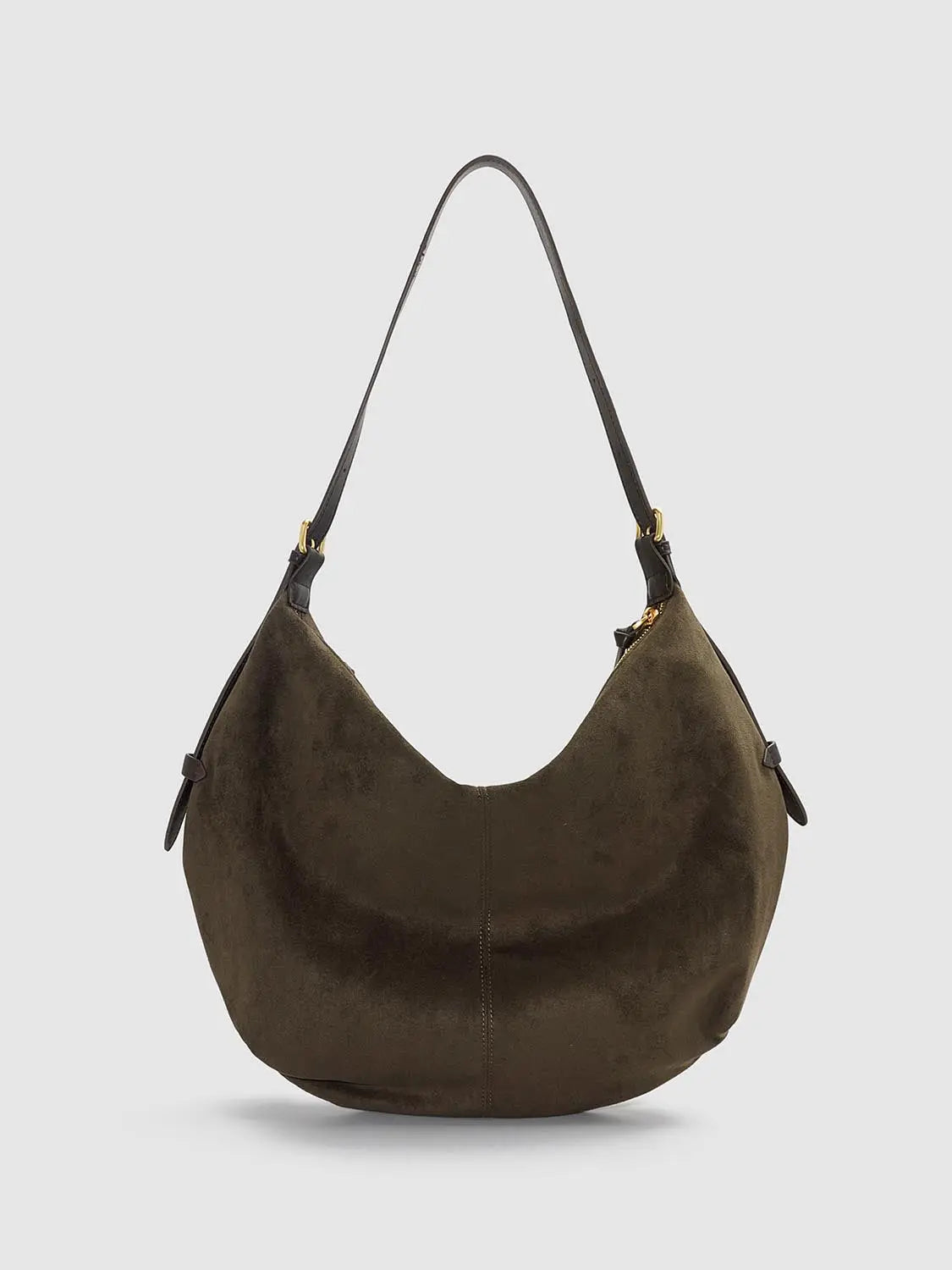 Shoulder & Crossbody Bag by Urban Revivo Fashion in dark brown suede with gold hardware.