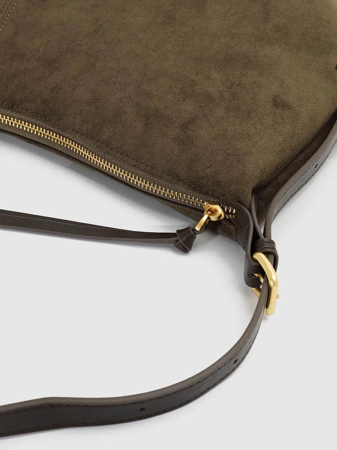 Shoulder & Crossbody Bag in brown suede with gold-tone zipper and leather strap by Urban Revivo Fashion