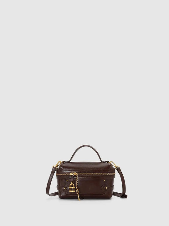 Box Top Handle Zipper Lock Charm Crossbody Handbag