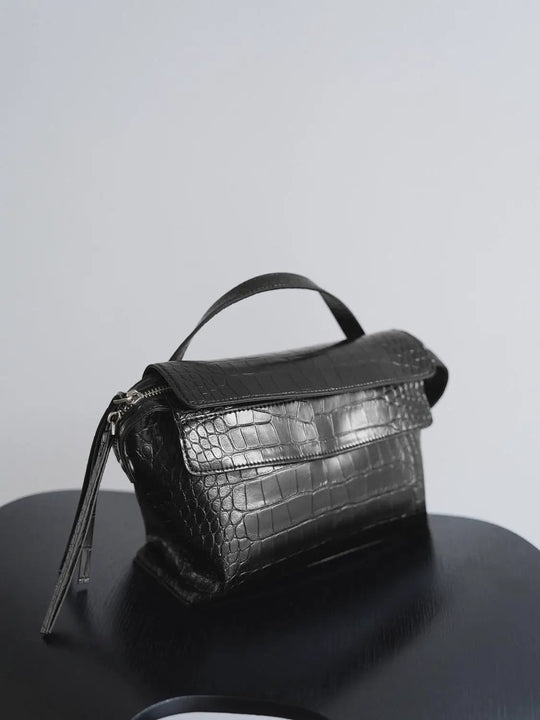 Embossed Crocodile Top Handle Crossbody Handbag