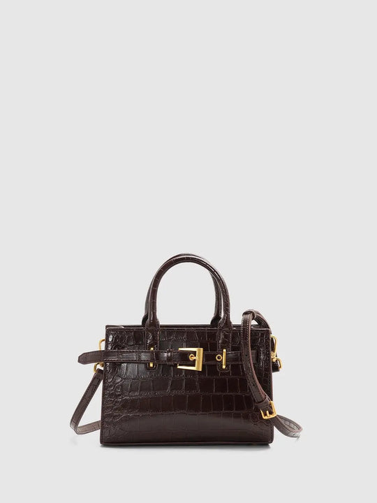 Textured Crocodile Buckle Crossbody Handbag