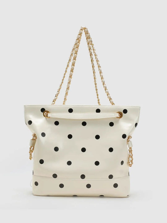 Polka Dot Artificial Leather Chain Tote Bag