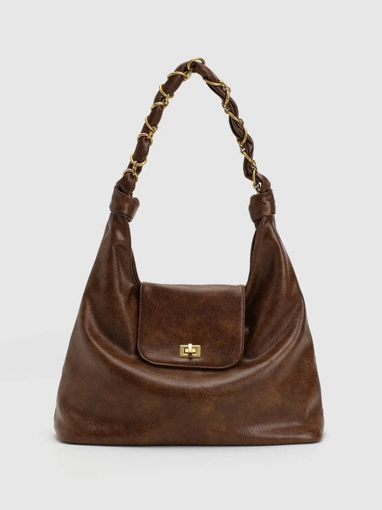 Twisted Chain Handle Flap Shoulder Bag