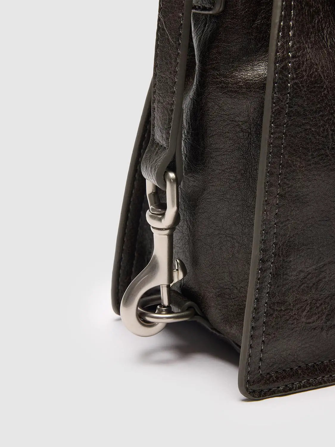 Shoulder bag, black leather with silver-tone hardware and clasp