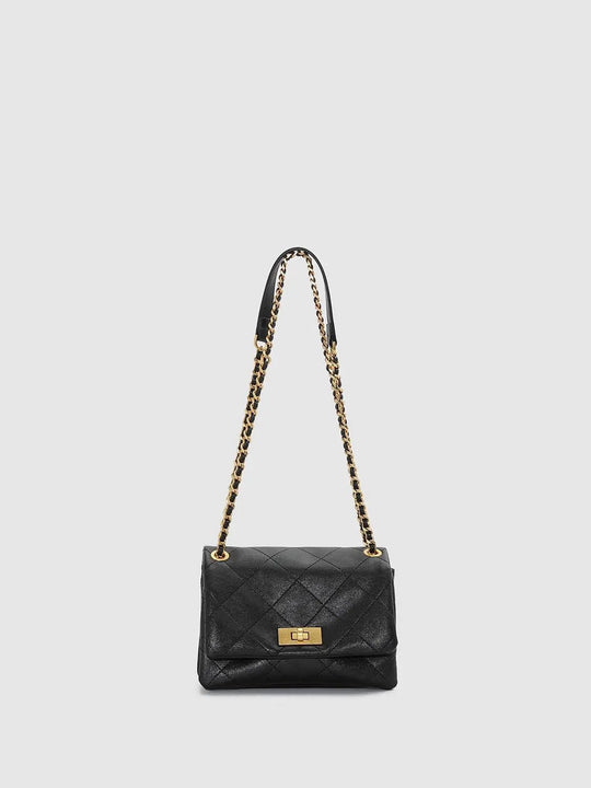 Quilted Artificial Leather Chain Shoulder Bag