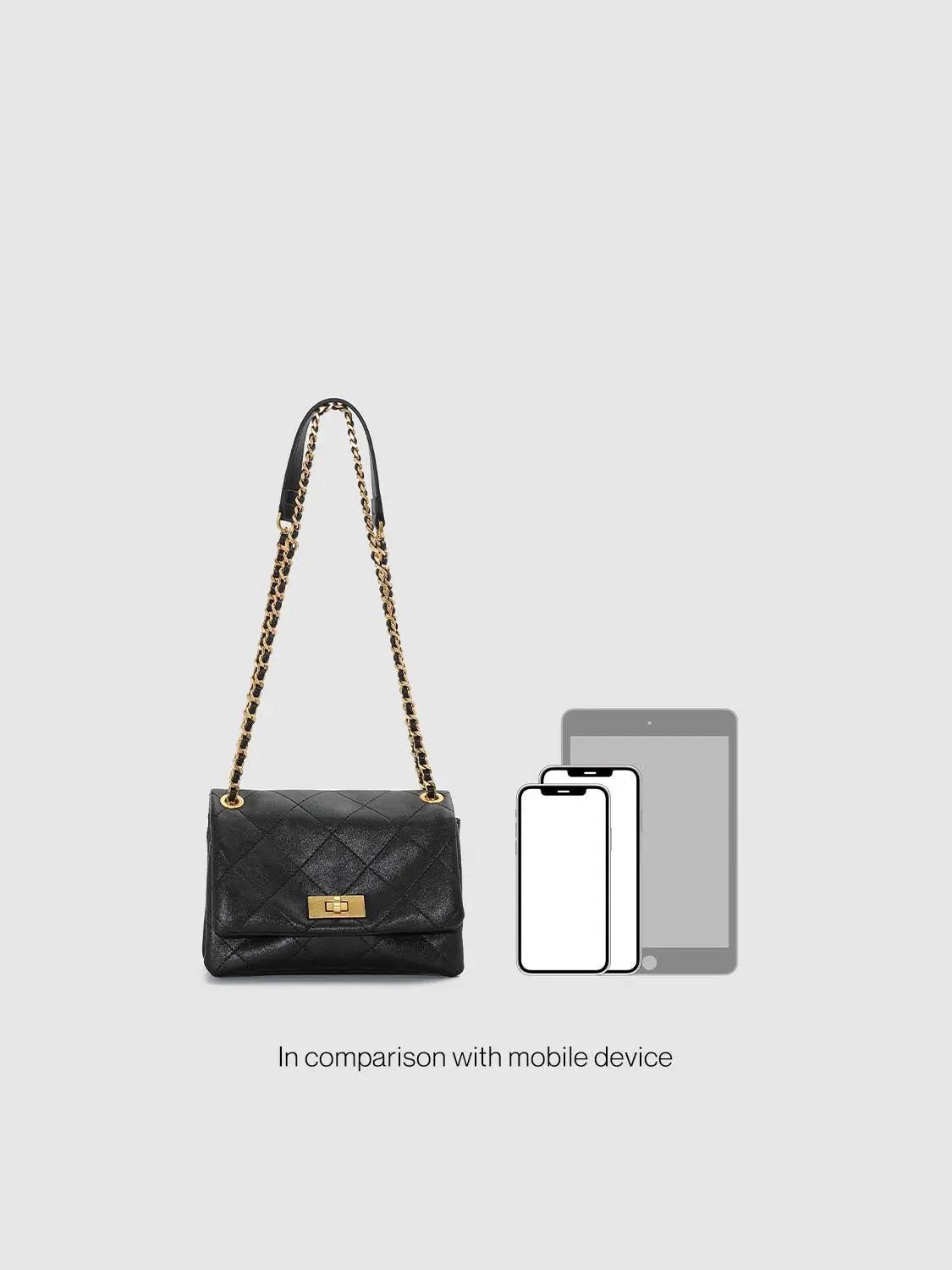 Shoulder & Crossbody Bag by Urban Revivo Fashion; black quilted leather with gold chain strap