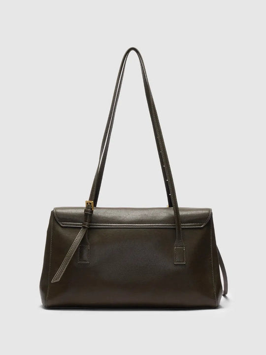 Flap Belt Detail Artificial Leather Shoulder Bag