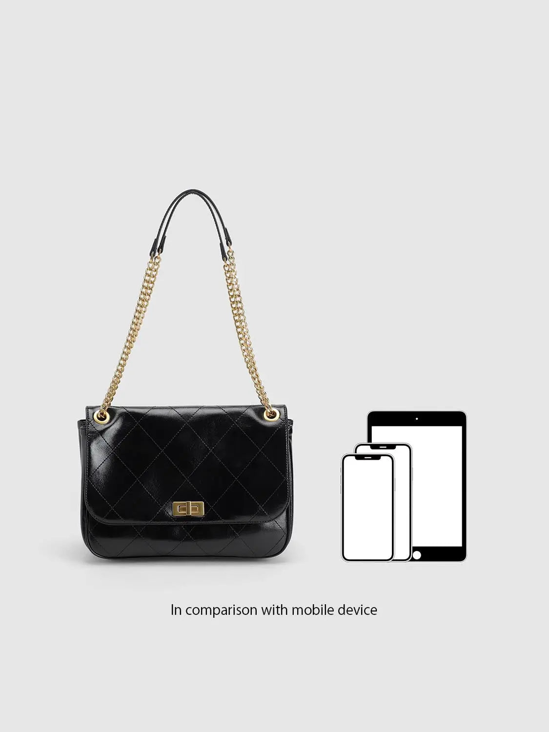 Shoulder & Crossbody Bag in black quilted leather with gold-tone chain strap, turn-lock clasp, and compact silhouette