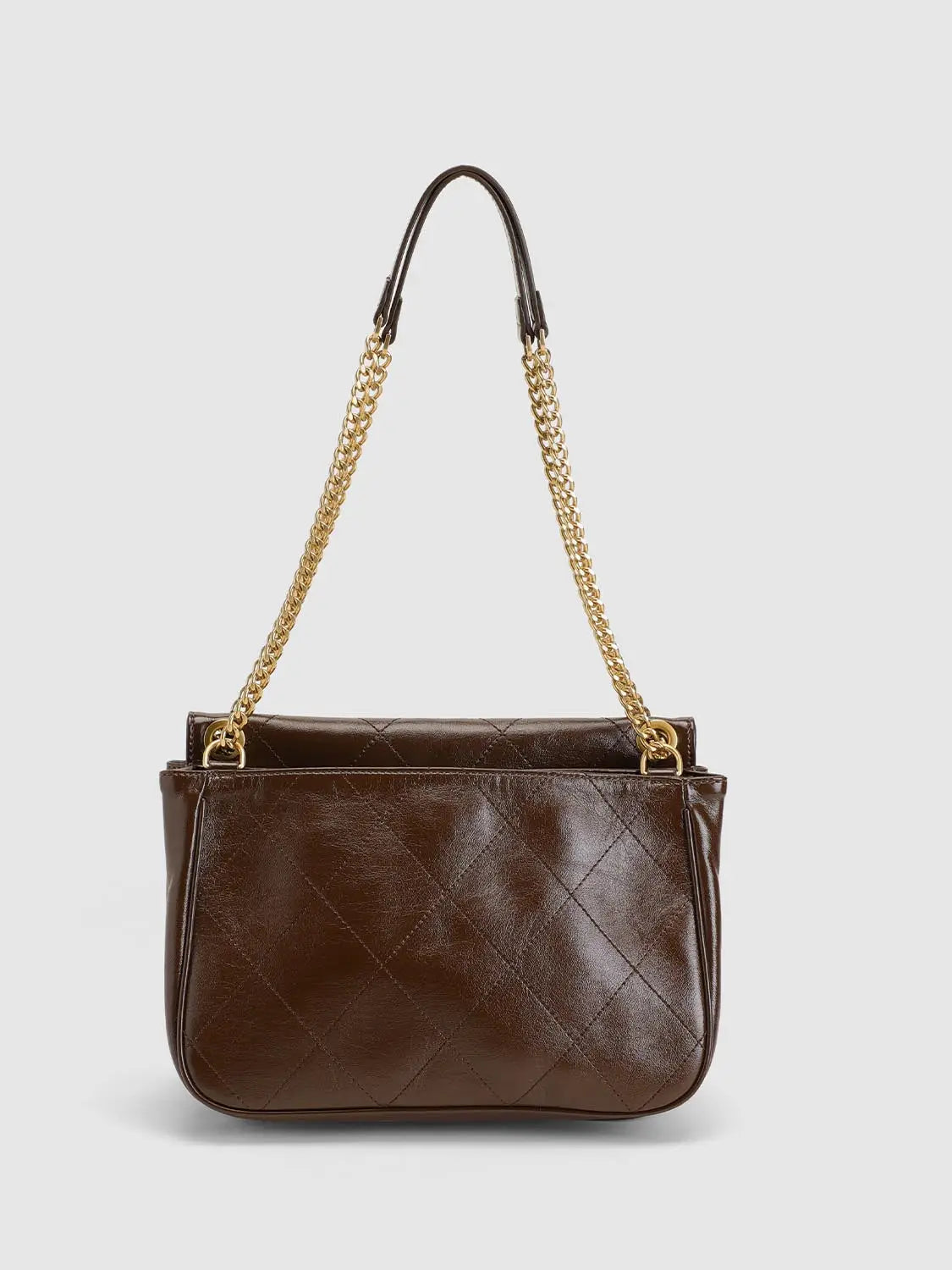 Shoulder & Crossbody Bag in brown quilted leather with gold-tone chain strap by Urban Revivo Fashion