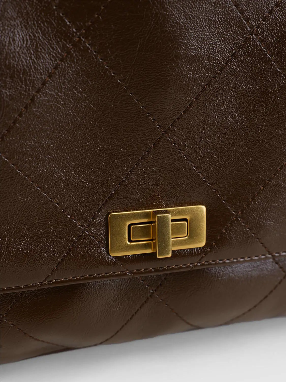 Shoulder & Crossbody Bag in brown quilted leather with gold-tone turn-lock clasp by Urban Revivo Fashion