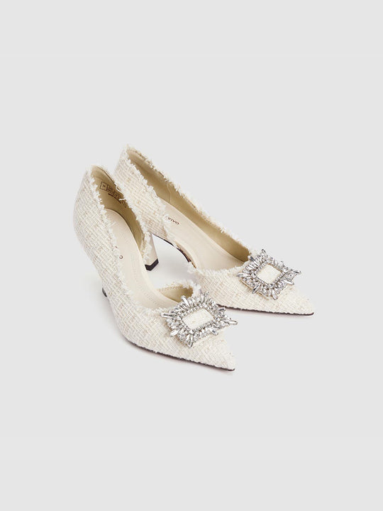 Escarpins à talons en tweed à ourlet brut