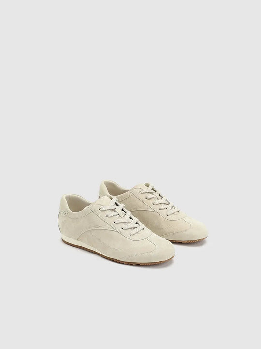 Beige Leather With Rubber Sole Durable Non Slip Sneakers