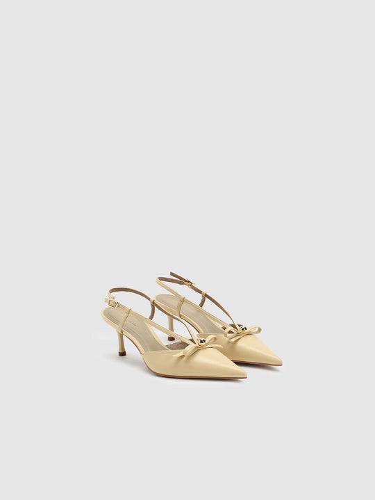 Bow Detail Point Toe Heeled Slingbacks