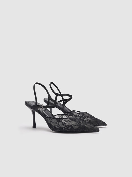 Laced Point-Toe Heeled Slingbacks