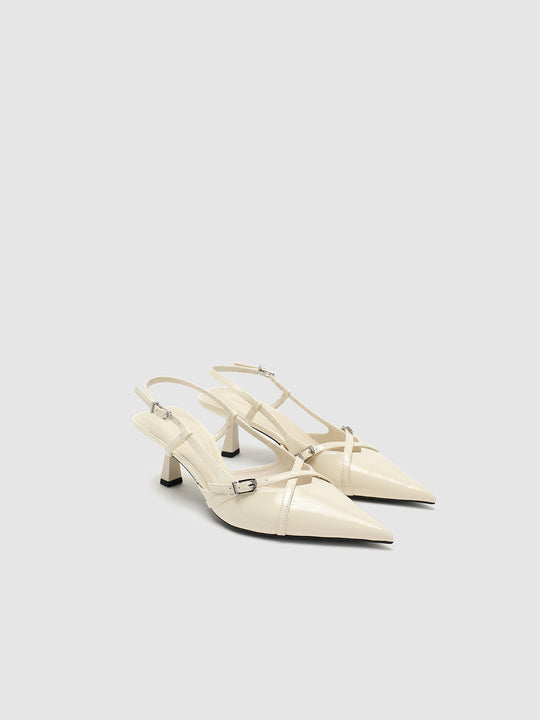 Faux Leather Point Toe Heeled Slingbacks