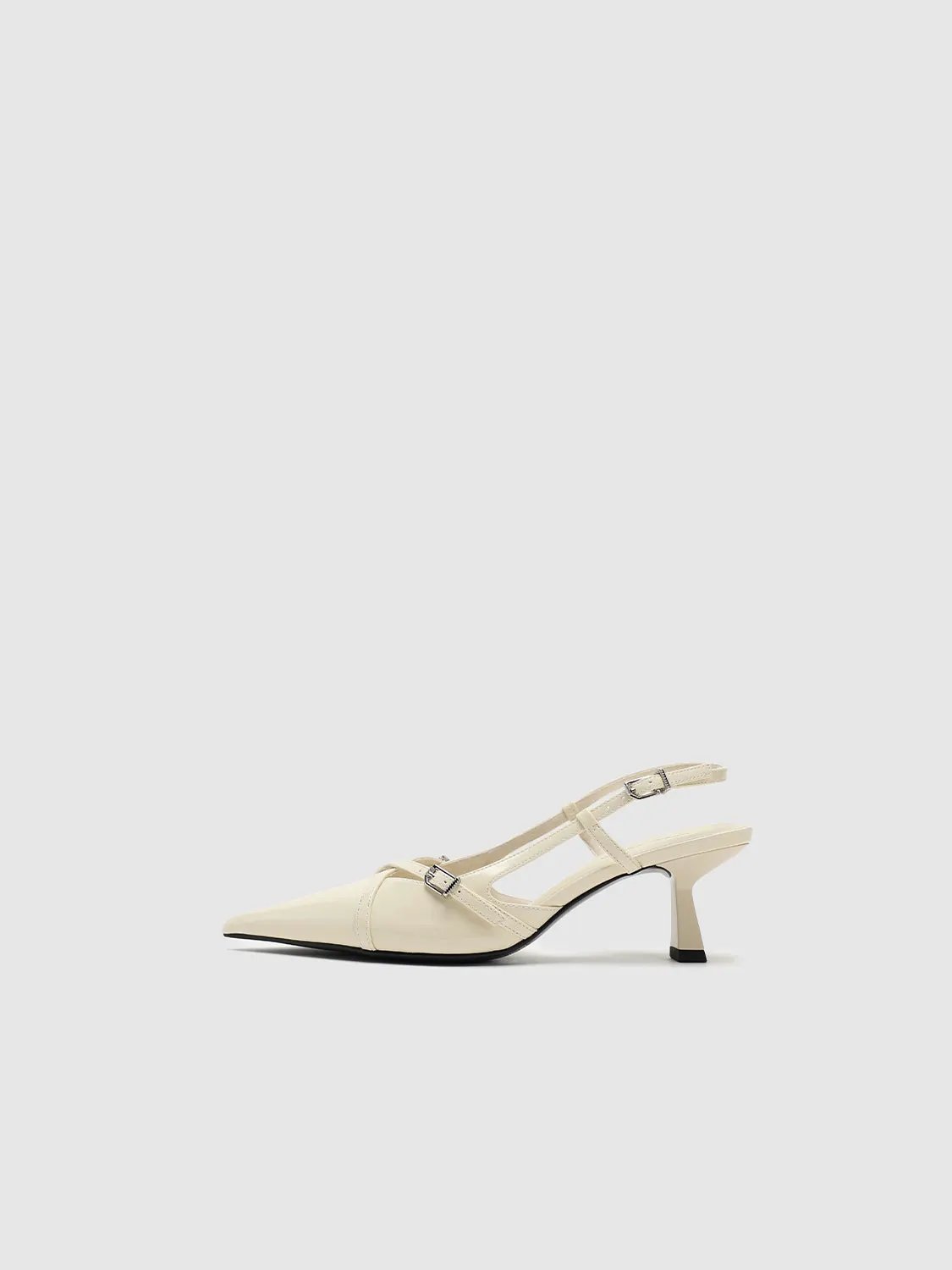 Faux Leather Point Toe Heeled Slingbacks by Urban Revivo Fashion