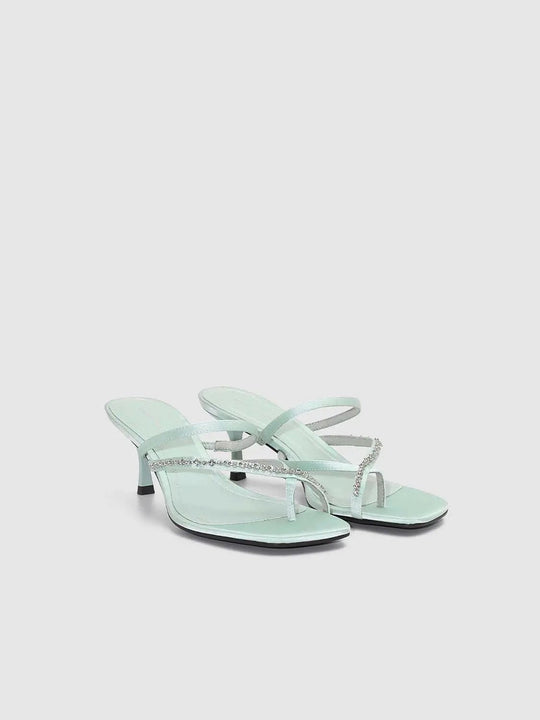 Square Toe Heeled Slippers With Cushioned Footbed And Evening Wear