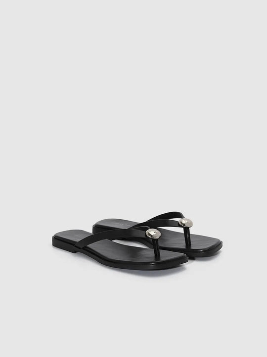 Faux Leather Slipper With Metal Decor Square Toe