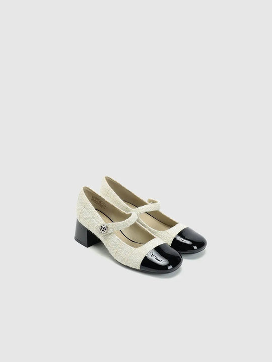Textile Upper Patent Toe Cap Mary Jane Heels