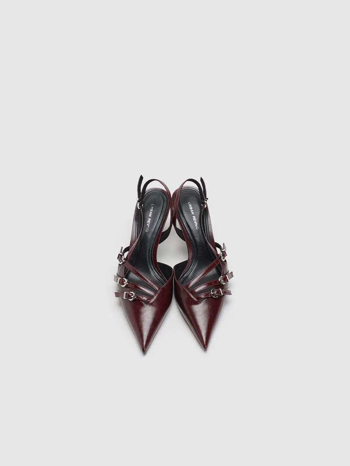 Slingback shoes by Urban Revivo in burgundy patent with buckled straps