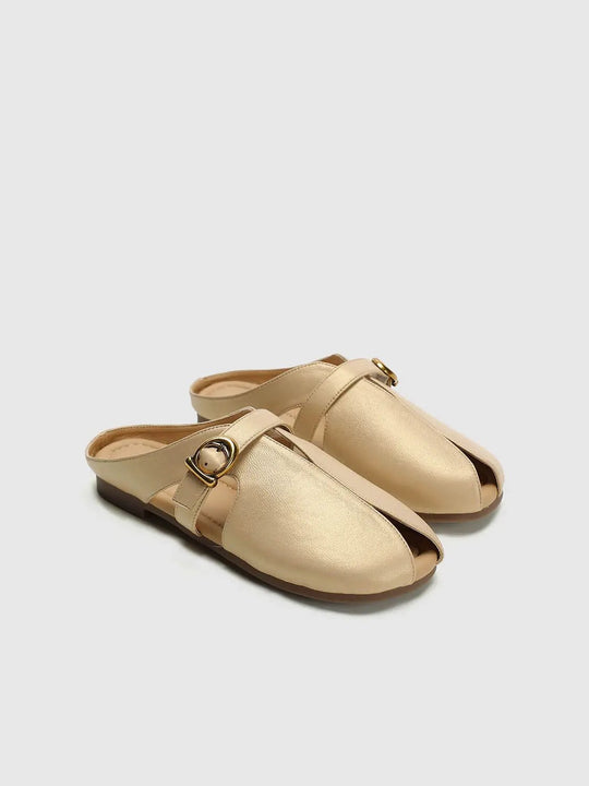 Faux Leather Buckle Strap Open-Toe Mules Slippers